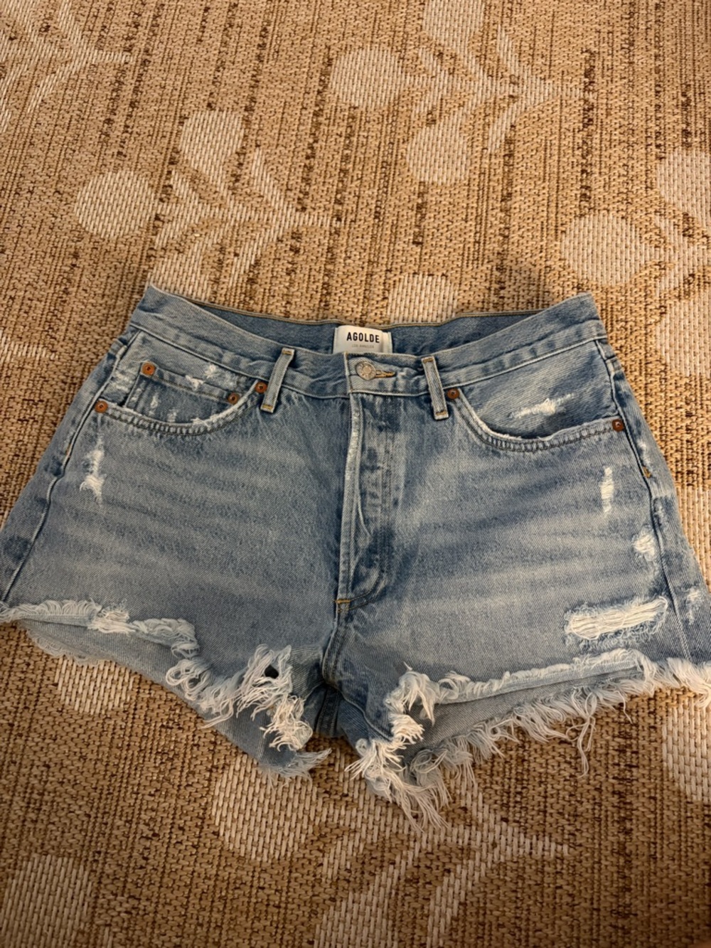 Agolde Light Wash Distressed Denim Cutoff Shorts